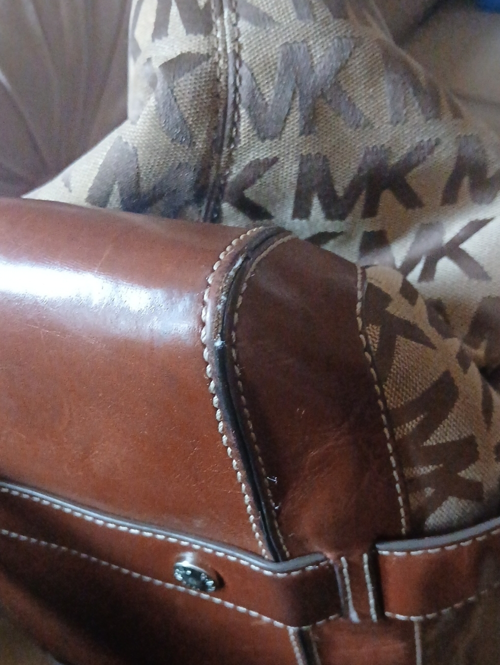 Vintage Michael Kors Brown MK Logo Canvas Satchel with Leather Trim - Picture 10 of 13
